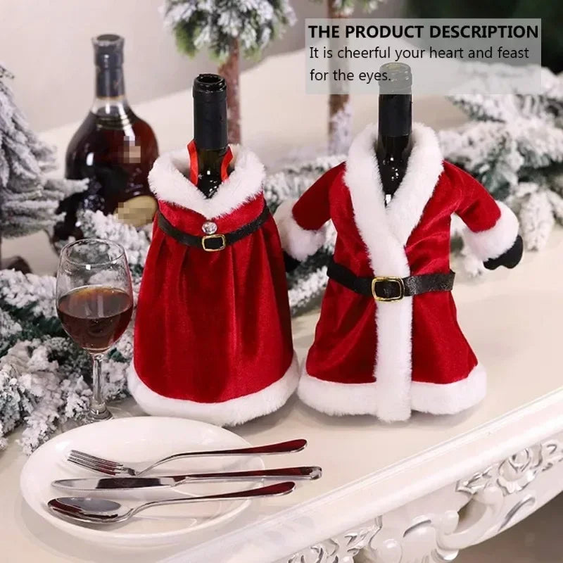 Creative Christmas Wine Bottle Cover Velvet Dress Clothes Set Wine Bottle Ornaments Bag Xmas Party Dinner Table Decoration Gifts