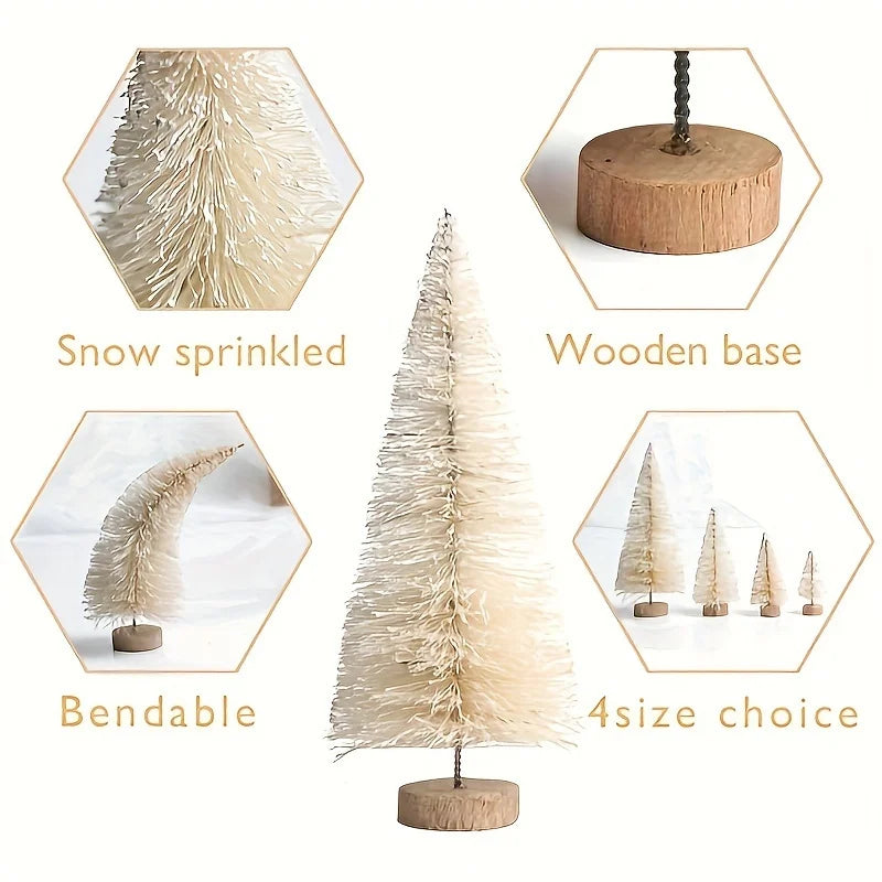 Artificial Mini Wooden Christmas Tree Landscape Tower Pine Small Sisal Christmas Tree Tabletop Ornament New Year Decoration