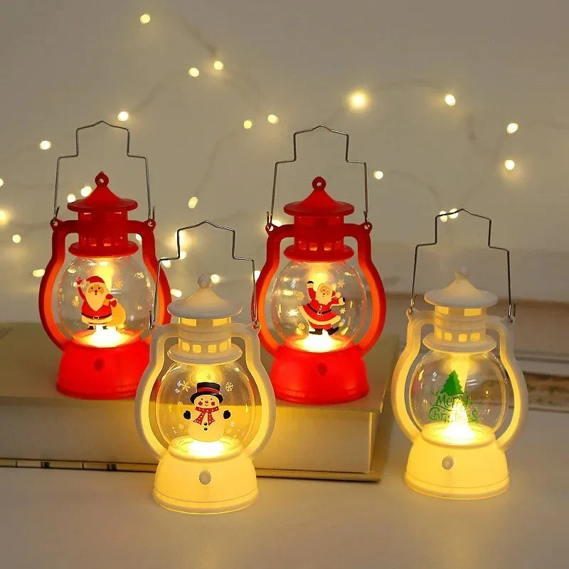 Christmas Small Oil Lamp Portable Santa Claus Snowman Lantern LED Night Light Hanging Ornaments Battery Operated New Year Gifts