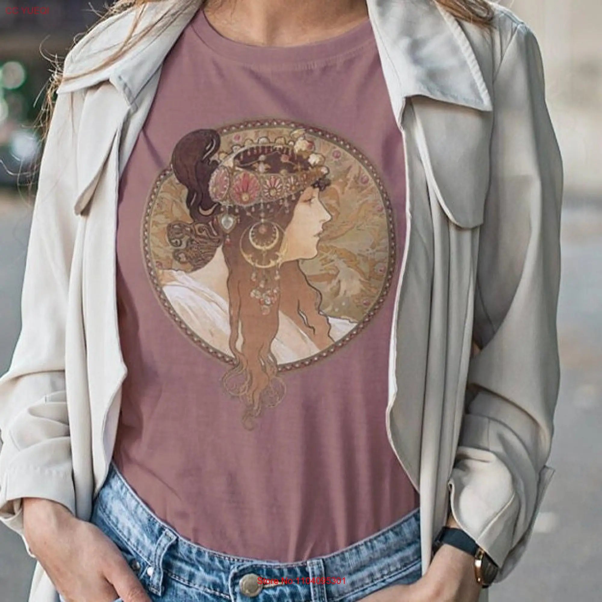 Art Nouveau shirt aesthetic for women Byzantine Brunette gift her Alphonse Mucha hippie T Boho clothing artsy