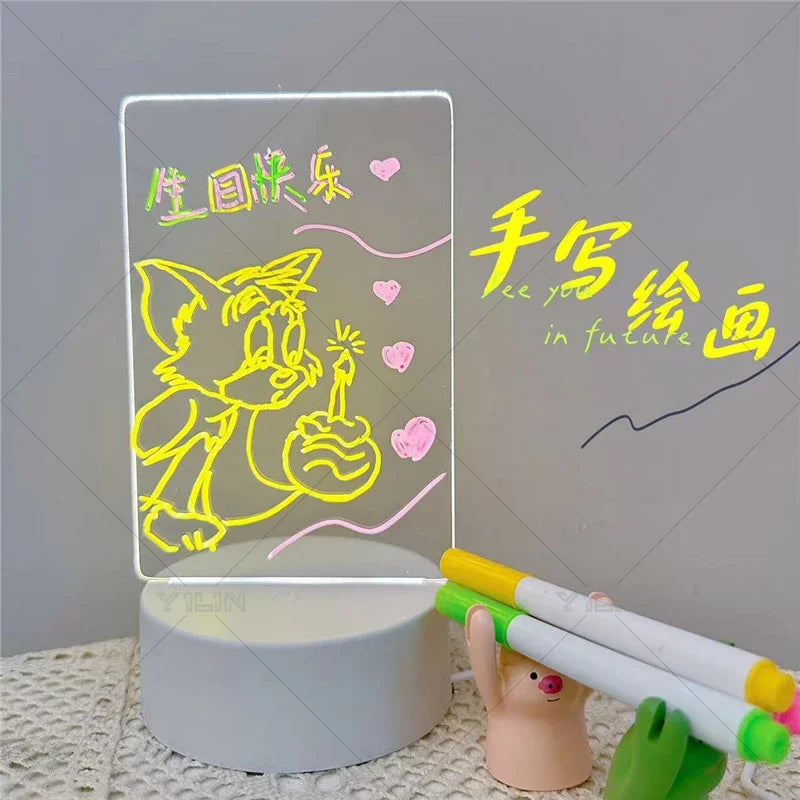 3D Handwriting Tablet Night Light Acrylic DIY Luminous Message Board Desk Lamp 3W Note Writing Board Light For Bedroom Bedside