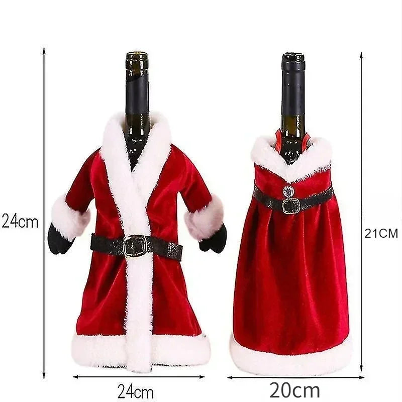 Creative Christmas Wine Bottle Cover Velvet Dress Clothes Set Wine Bottle Ornaments Bag Xmas Party Dinner Table Decoration Gifts