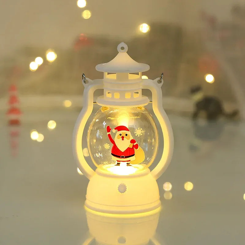 Christmas Small Oil Lamp Portable Santa Claus Snowman Lantern LED Night Light Hanging Ornaments Battery Operated New Year Gifts