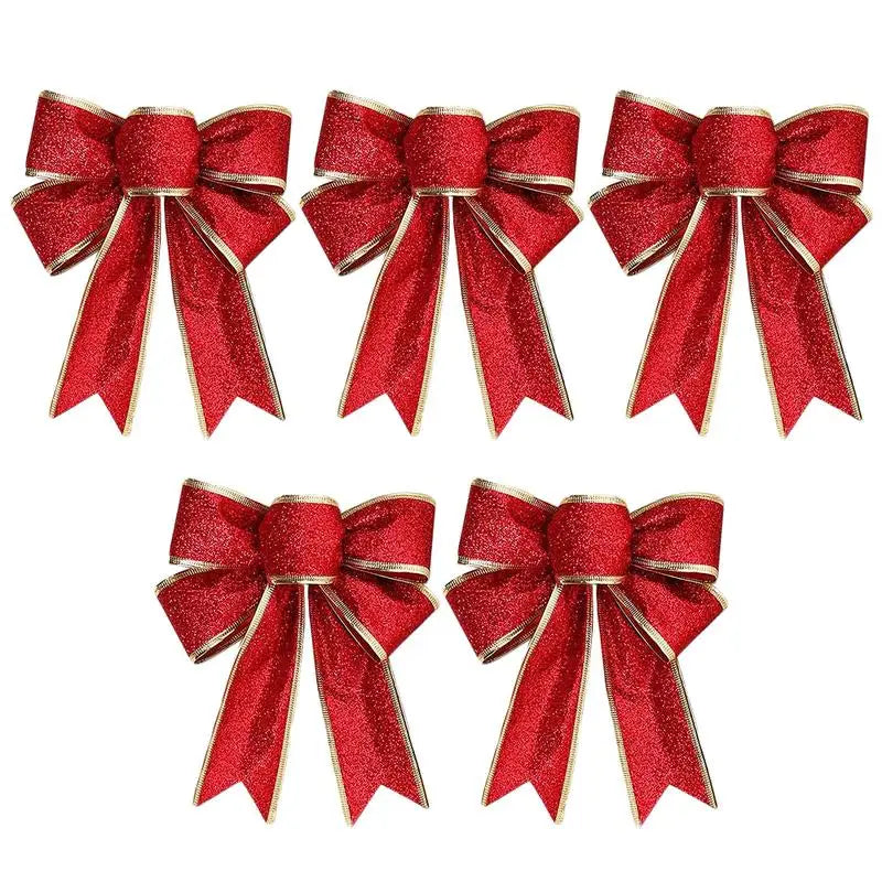 5pcs Glitter Christmas Bows Xmas Tree Ornaments Big Bowknot New Year Christmas Holiday Party Decoration Gifts Wreath Ribbon Bows