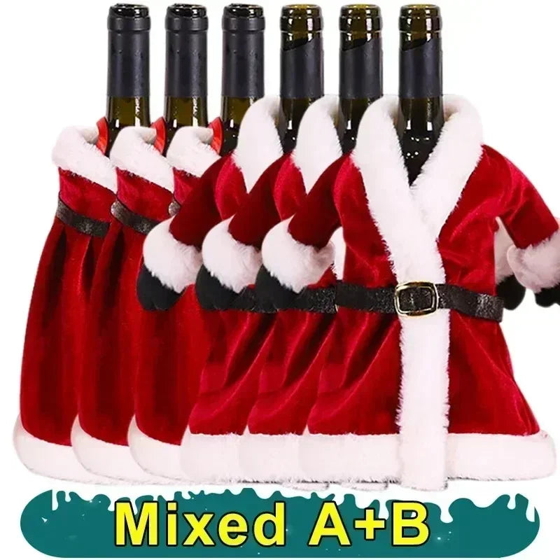 Creative Christmas Wine Bottle Cover Velvet Dress Clothes Set Wine Bottle Ornaments Bag Xmas Party Dinner Table Decoration Gifts