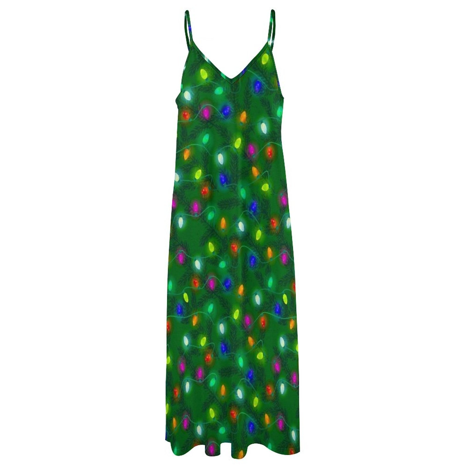 Holiday Lights and Snowflakes on a Green Christmas Tree Sleeveless Dress Aesthetic clothing luxury woman evening dress