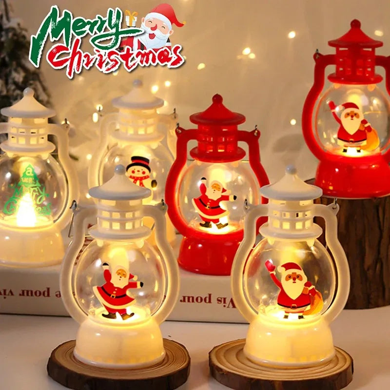 Christmas Small Oil Lamp Portable Santa Claus Snowman Lantern LED Night Light Hanging Ornaments Battery Operated New Year Gifts