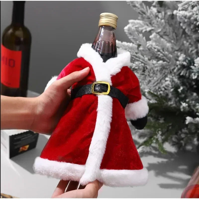 Creative Christmas Wine Bottle Cover Velvet Dress Clothes Set Wine Bottle Ornaments Bag Xmas Party Dinner Table Decoration Gifts