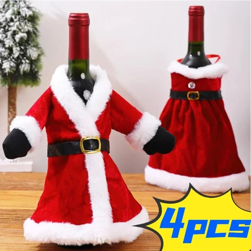 Creative Christmas Wine Bottle Cover Velvet Dress Clothes Set Wine Bottle Ornaments Bag Xmas Party Dinner Table Decoration Gifts