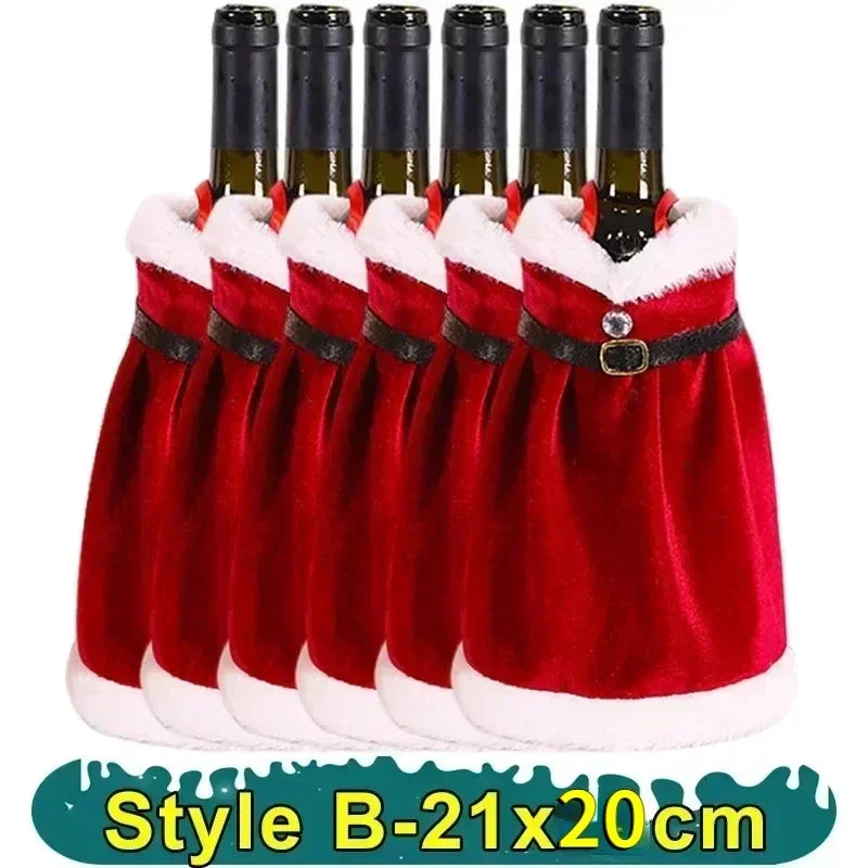 Creative Christmas Wine Bottle Cover Velvet Dress Clothes Set Wine Bottle Ornaments Bag Xmas Party Dinner Table Decoration Gifts