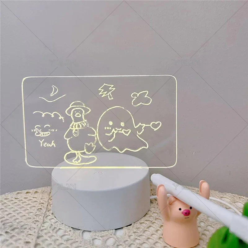 3D Handwriting Tablet Night Light Acrylic DIY Luminous Message Board Desk Lamp 3W Note Writing Board Light For Bedroom Bedside