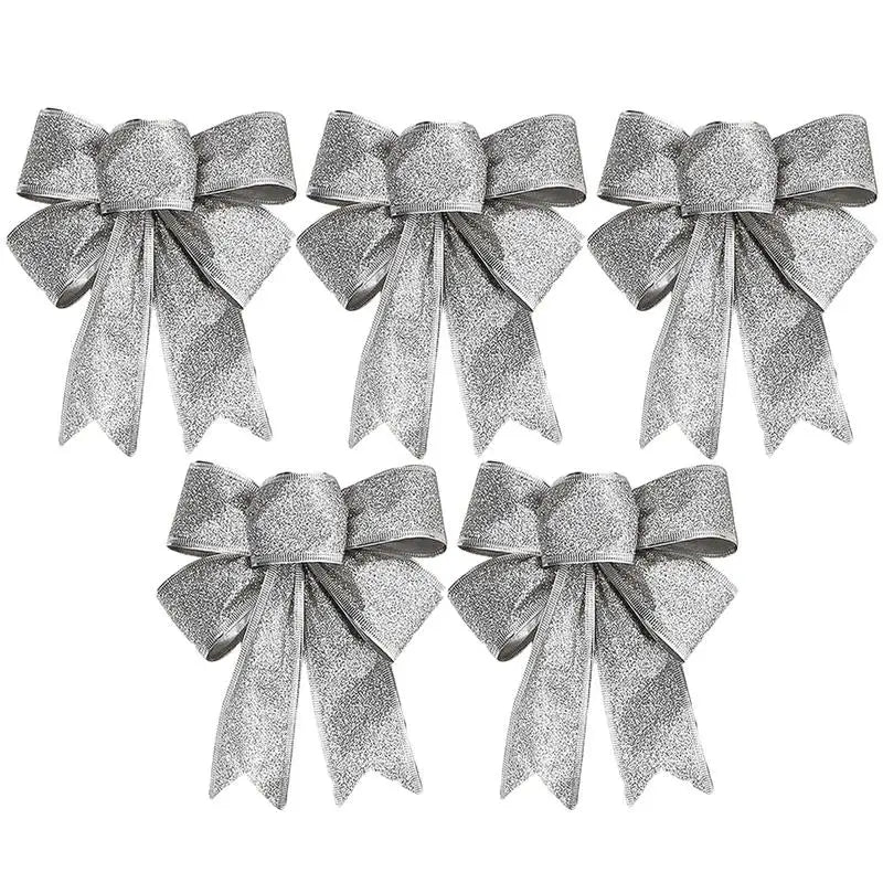 5pcs Glitter Christmas Bows Xmas Tree Ornaments Big Bowknot New Year Christmas Holiday Party Decoration Gifts Wreath Ribbon Bows