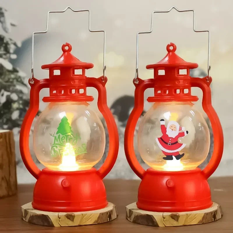 Christmas Small Oil Lamp Portable Santa Claus Snowman Lantern LED Night Light Hanging Ornaments Battery Operated New Year Gifts