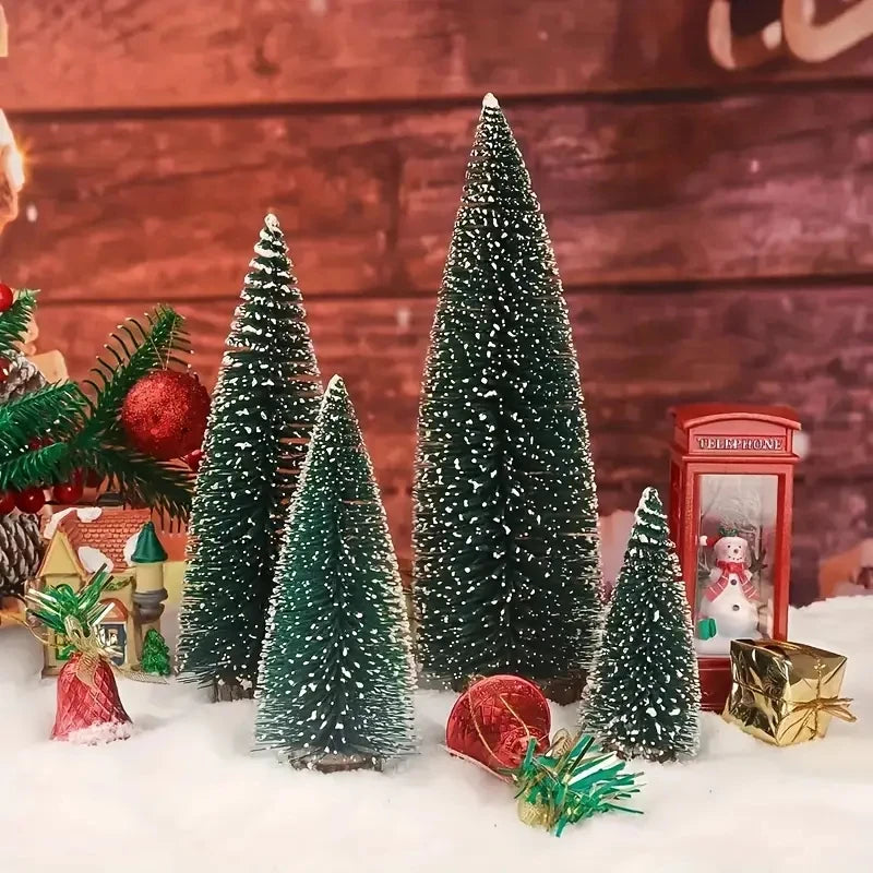 Artificial Mini Wooden Christmas Tree Landscape Tower Pine Small Sisal Christmas Tree Tabletop Ornament New Year Decoration