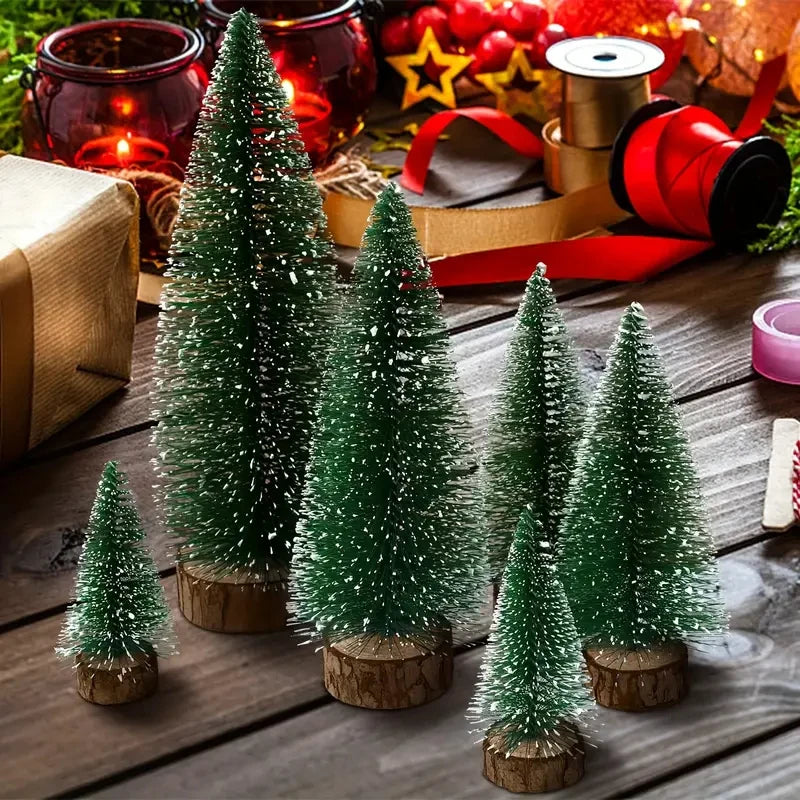 Artificial Mini Wooden Christmas Tree Landscape Tower Pine Small Sisal Christmas Tree Tabletop Ornament New Year Decoration