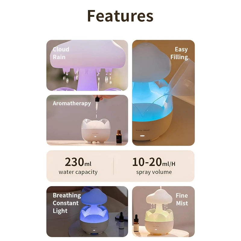 3 In 1 Rain Cloud Water Drip Humidifier With Remote Oil Diffusers Lamp Mushroom Humidifier For Bedroom