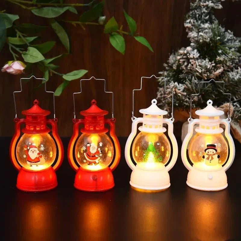 Christmas Small Oil Lamp Portable Santa Claus Snowman Lantern LED Night Light Hanging Ornaments Battery Operated New Year Gifts