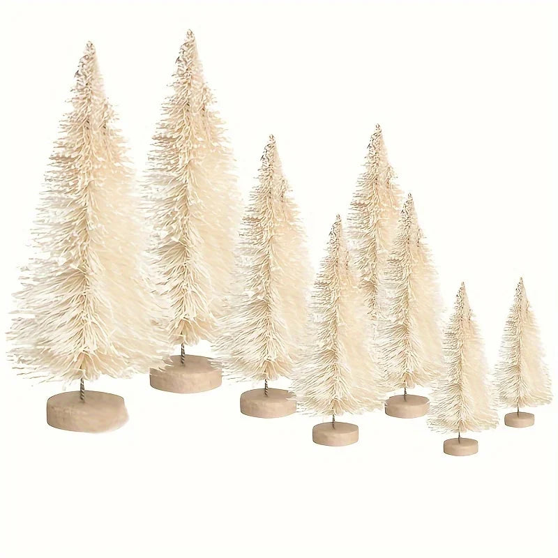 Artificial Mini Wooden Christmas Tree Landscape Tower Pine Small Sisal Christmas Tree Tabletop Ornament New Year Decoration