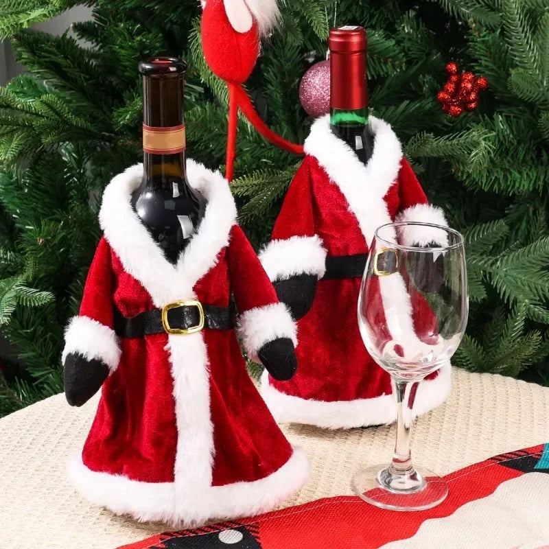 Creative Christmas Wine Bottle Cover Velvet Dress Clothes Set Wine Bottle Ornaments Bag Xmas Party Dinner Table Decoration Gifts