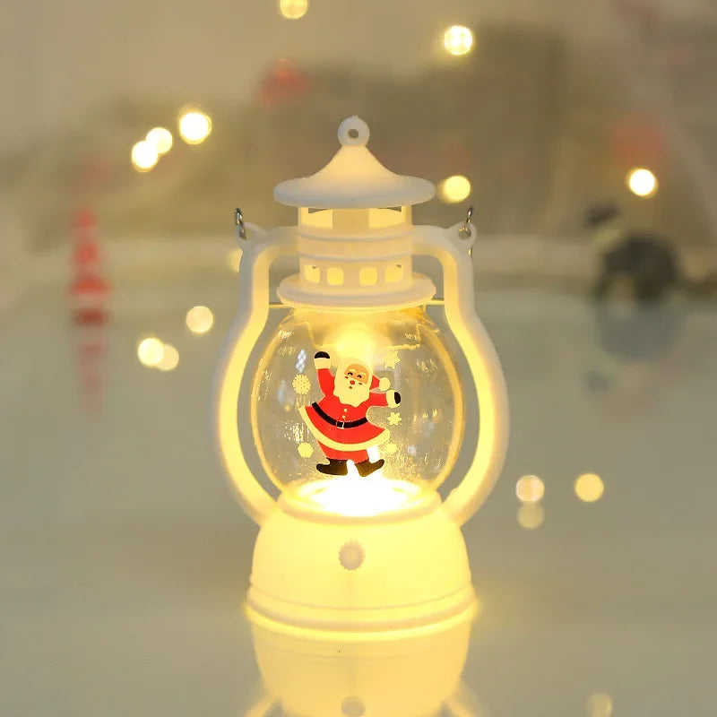 Christmas Small Oil Lamp Portable Santa Claus Snowman Lantern LED Night Light Hanging Ornaments Battery Operated New Year Gifts