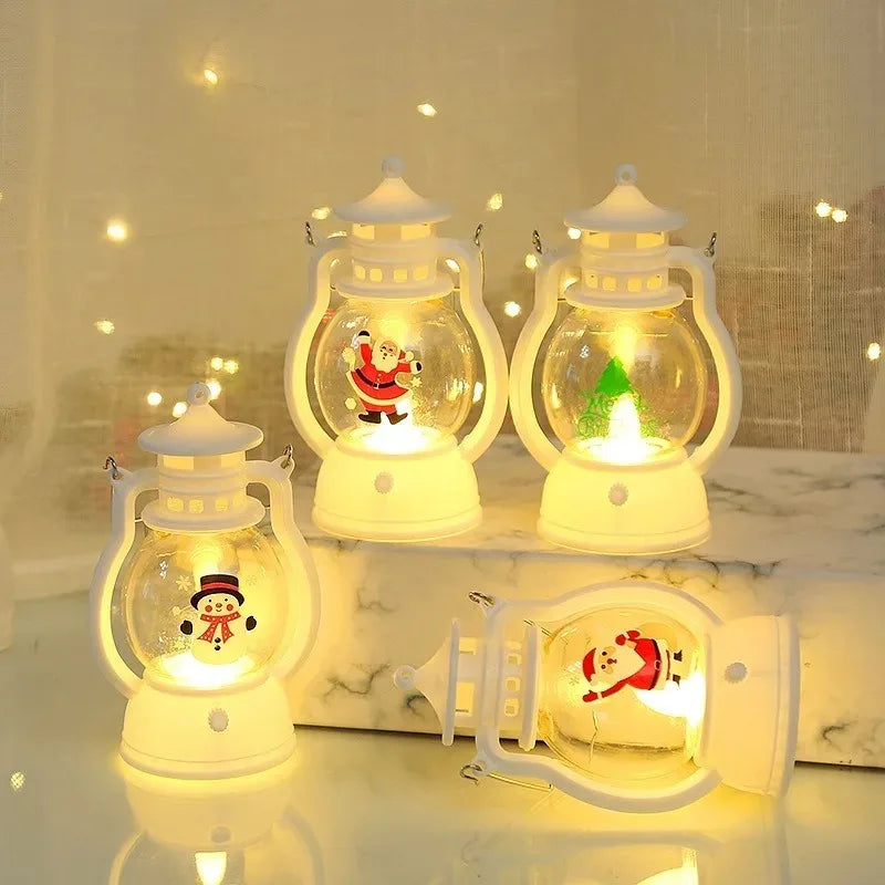 Christmas Small Oil Lamp Portable Santa Claus Snowman Lantern LED Night Light Hanging Ornaments Battery Operated New Year Gifts