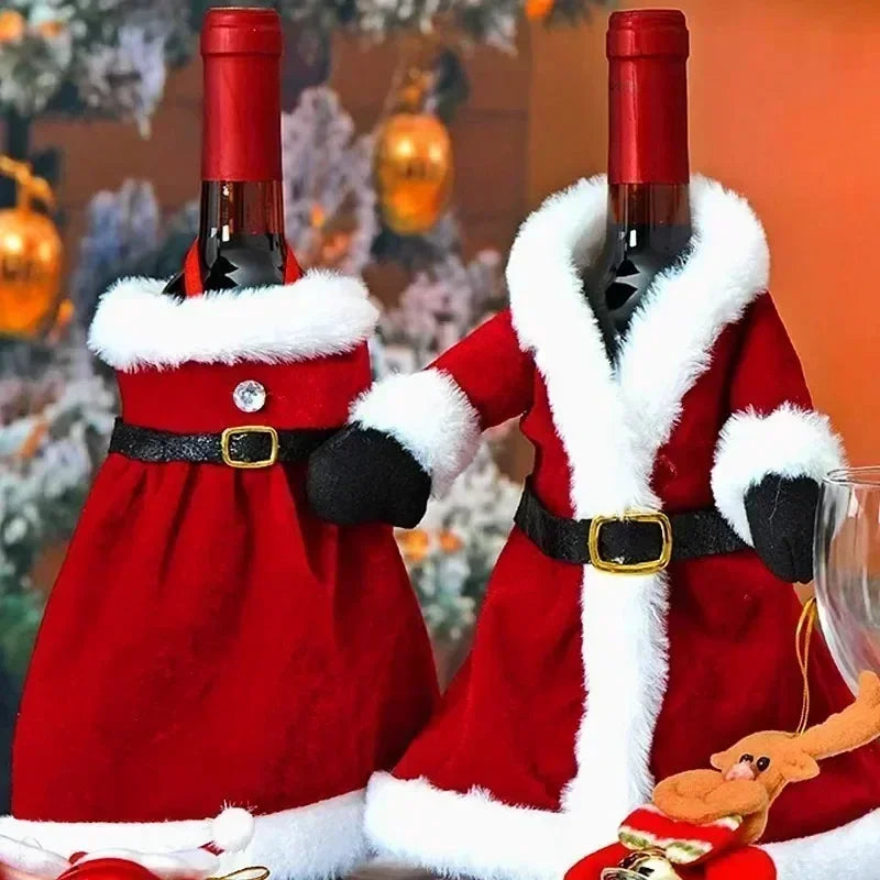 Creative Christmas Wine Bottle Cover Velvet Dress Clothes Set Wine Bottle Ornaments Bag Xmas Party Dinner Table Decoration Gifts