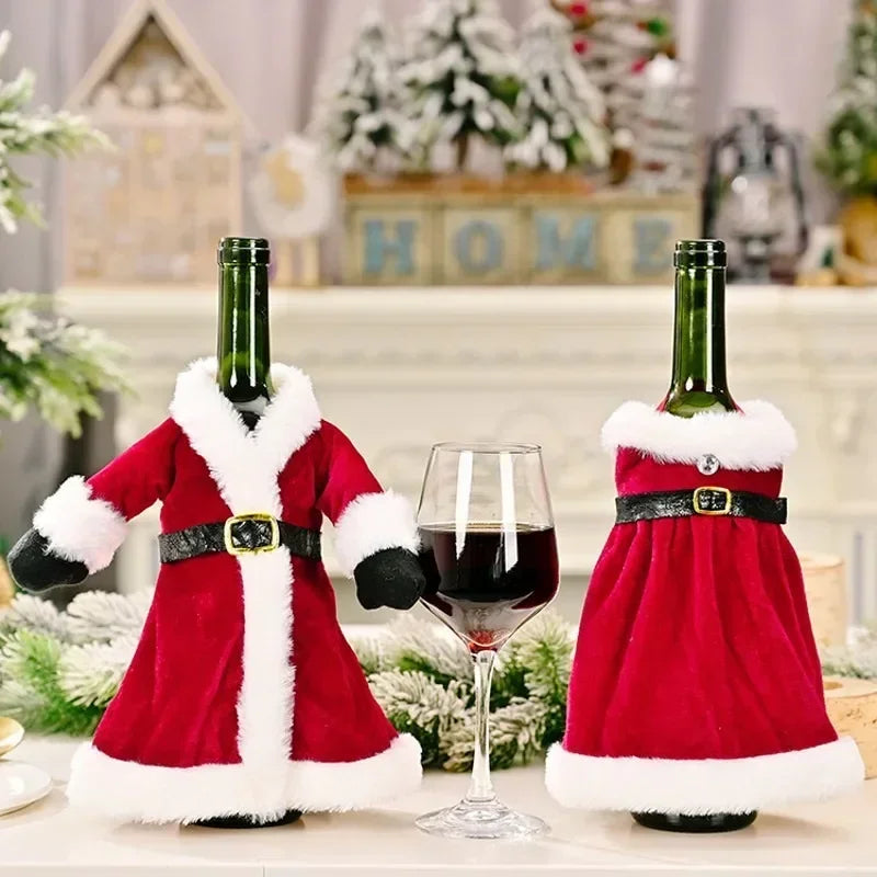 Creative Christmas Wine Bottle Cover Velvet Dress Clothes Set Wine Bottle Ornaments Bag Xmas Party Dinner Table Decoration Gifts