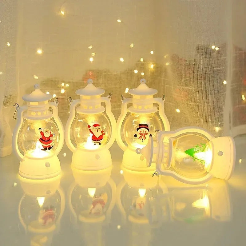 Christmas Small Oil Lamp Portable Santa Claus Snowman Lantern LED Night Light Hanging Ornaments Battery Operated New Year Gifts