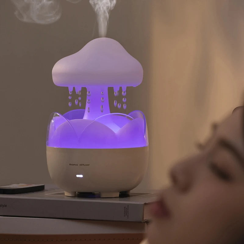 3 In 1 Rain Cloud Water Drip Humidifier With Remote Oil Diffusers Lamp Mushroom Humidifier For Bedroom