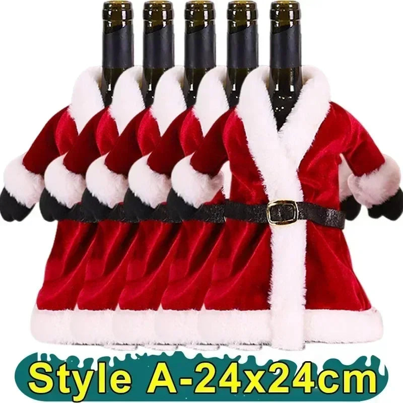 Creative Christmas Wine Bottle Cover Velvet Dress Clothes Set Wine Bottle Ornaments Bag Xmas Party Dinner Table Decoration Gifts