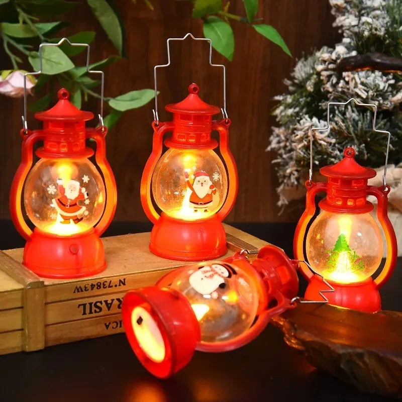 Christmas Small Oil Lamp Portable Santa Claus Snowman Lantern LED Night Light Hanging Ornaments Battery Operated New Year Gifts