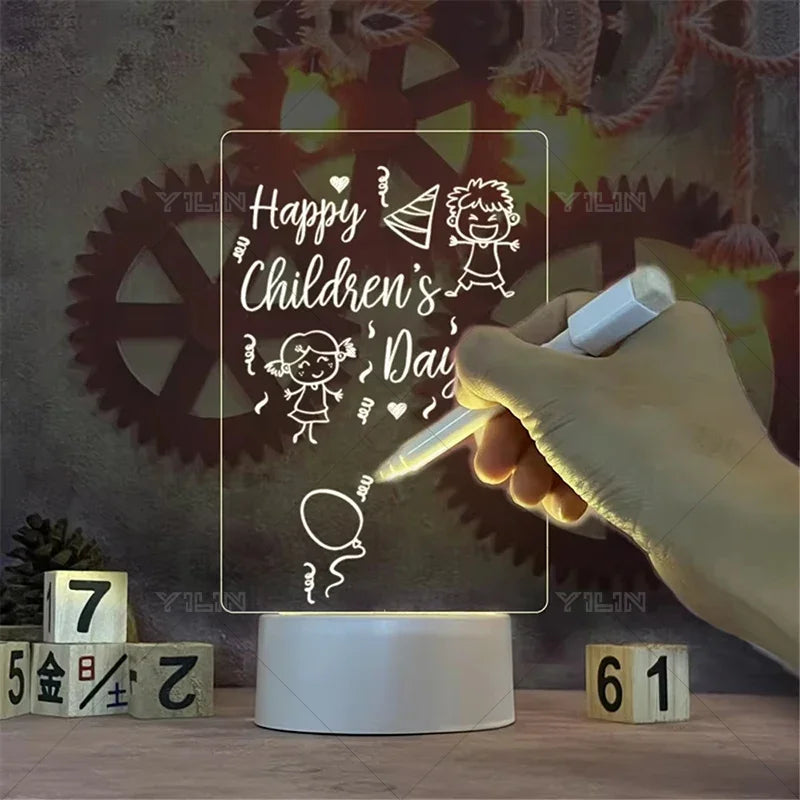 3D Handwriting Tablet Night Light Acrylic DIY Luminous Message Board Desk Lamp 3W Note Writing Board Light For Bedroom Bedside