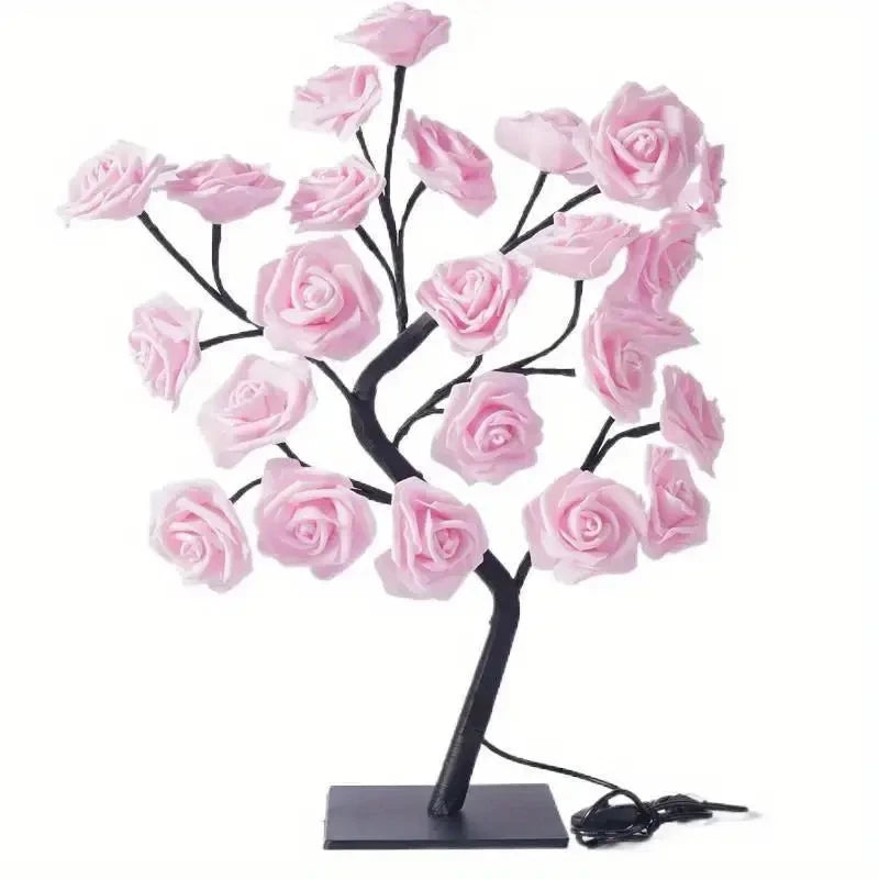 24 LED Rose Tree Light USB Plug Table Lamp Fairy Flower Night Light   Party Christmas Wedding Bedroom Decoration