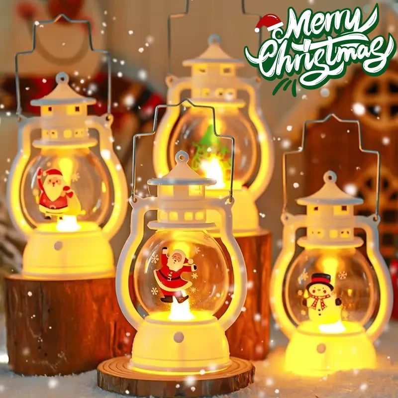 Christmas Small Oil Lamp Portable Santa Claus Snowman Lantern LED Night Light Hanging Ornaments Battery Operated New Year Gifts