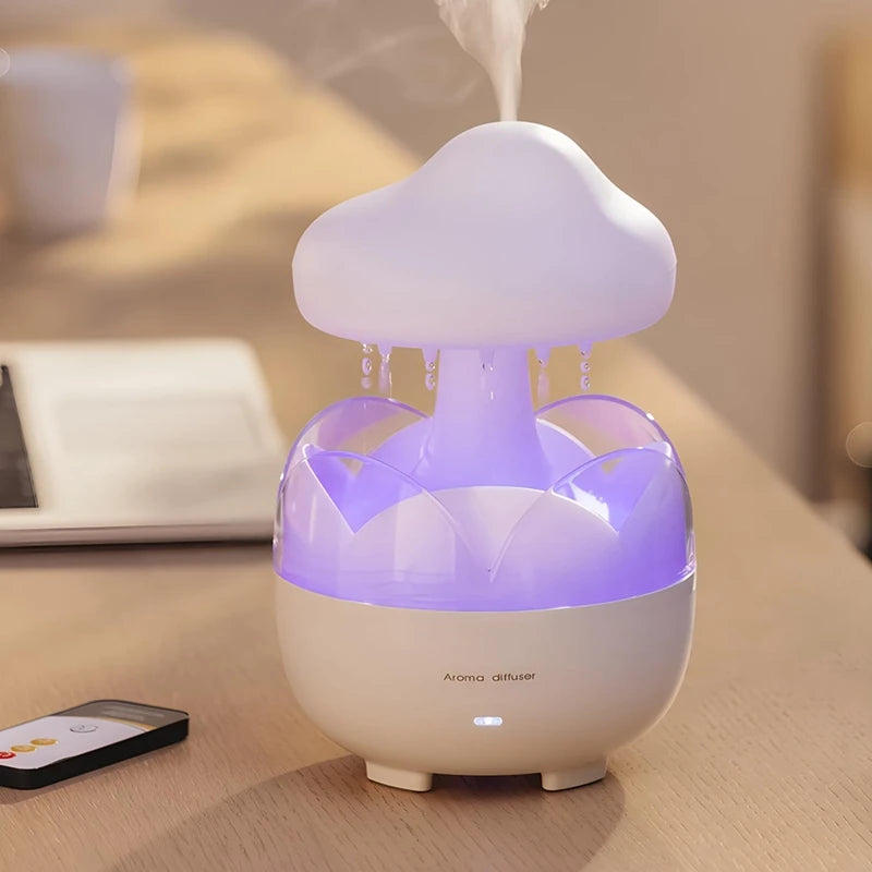 3 In 1 Rain Cloud Water Drip Humidifier With Remote Oil Diffusers Lamp Mushroom Humidifier For Bedroom