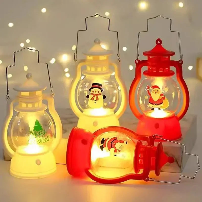 Christmas Small Oil Lamp Portable Santa Claus Snowman Lantern LED Night Light Hanging Ornaments Battery Operated New Year Gifts