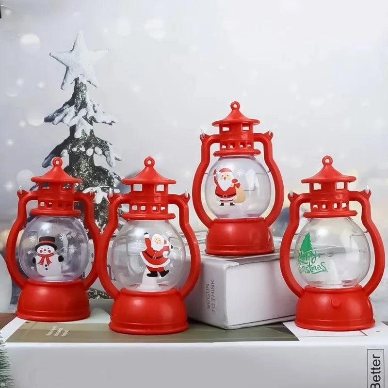 Christmas Small Oil Lamp Portable Santa Claus Snowman Lantern LED Night Light Hanging Ornaments Battery Operated New Year Gifts