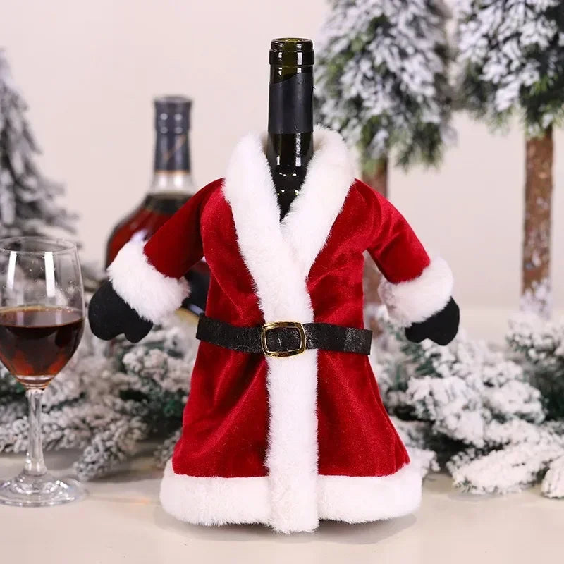 Creative Christmas Wine Bottle Cover Velvet Dress Clothes Set Wine Bottle Ornaments Bag Xmas Party Dinner Table Decoration Gifts