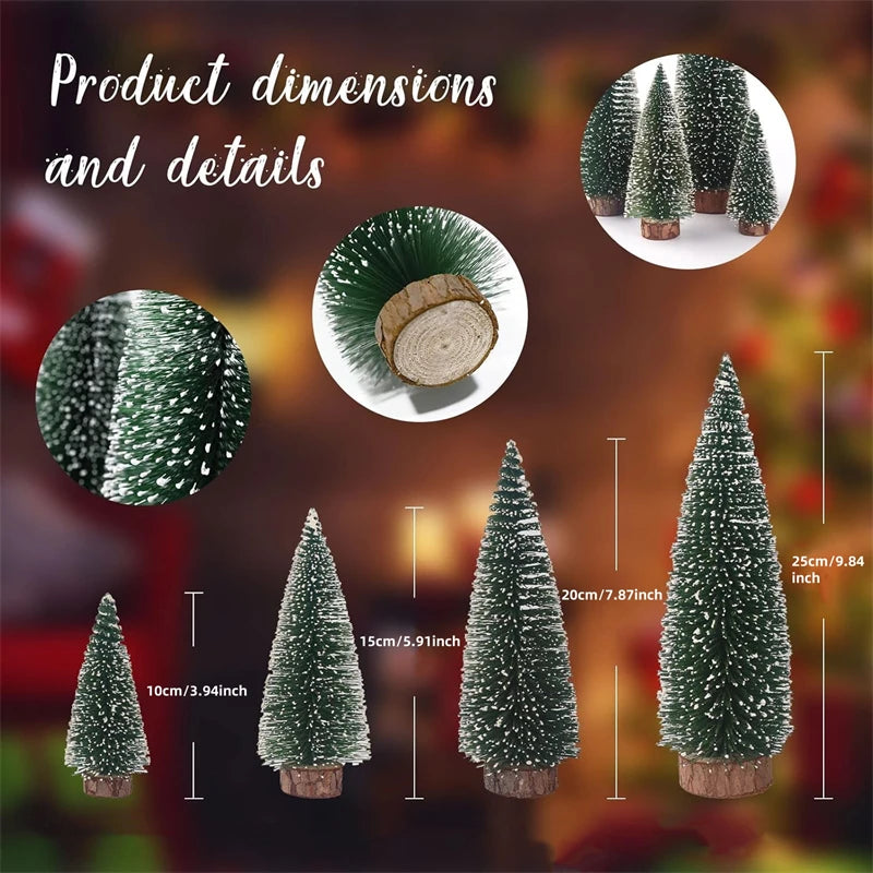 Artificial Mini Wooden Christmas Tree Landscape Tower Pine Small Sisal Christmas Tree Tabletop Ornament New Year Decoration