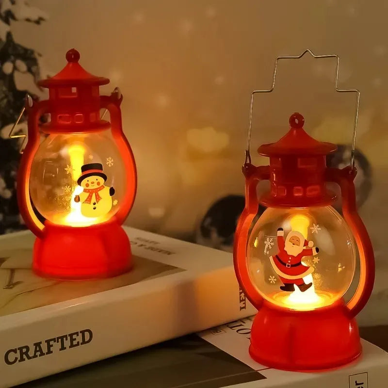 Christmas Small Oil Lamp Portable Santa Claus Snowman Lantern LED Night Light Hanging Ornaments Battery Operated New Year Gifts