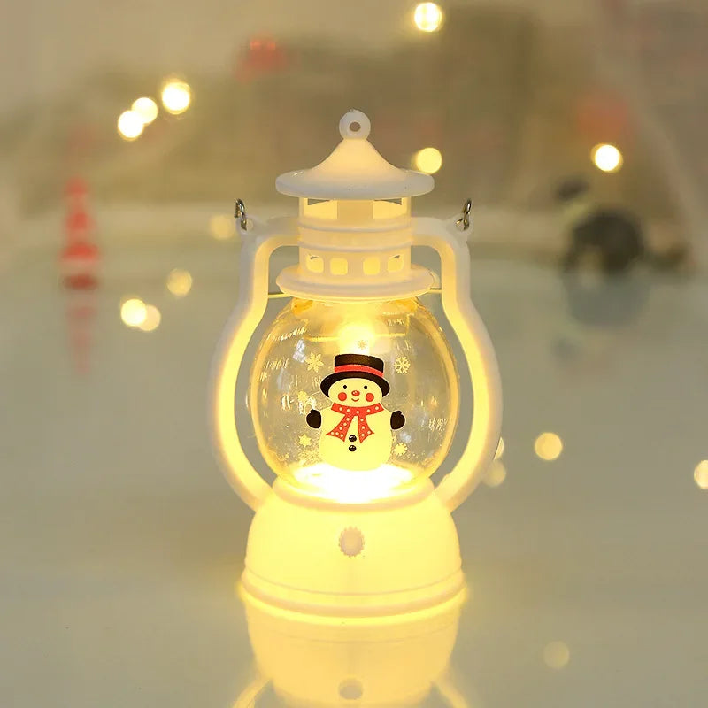 Christmas Small Oil Lamp Portable Santa Claus Snowman Lantern LED Night Light Hanging Ornaments Battery Operated New Year Gifts