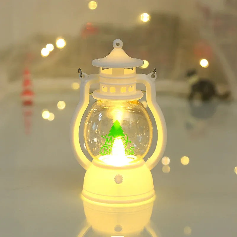 Christmas Small Oil Lamp Portable Santa Claus Snowman Lantern LED Night Light Hanging Ornaments Battery Operated New Year Gifts