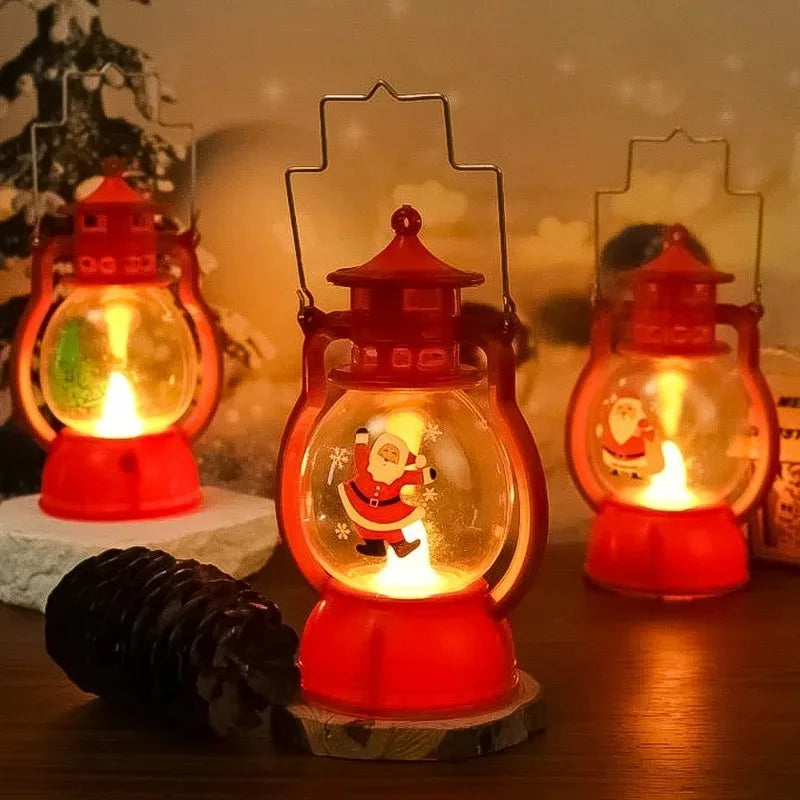 Christmas Small Oil Lamp Portable Santa Claus Snowman Lantern LED Night Light Hanging Ornaments Battery Operated New Year Gifts