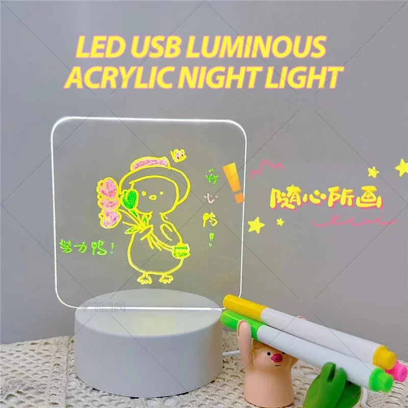 3D Handwriting Tablet Night Light Acrylic DIY Luminous Message Board Desk Lamp 3W Note Writing Board Light For Bedroom Bedside