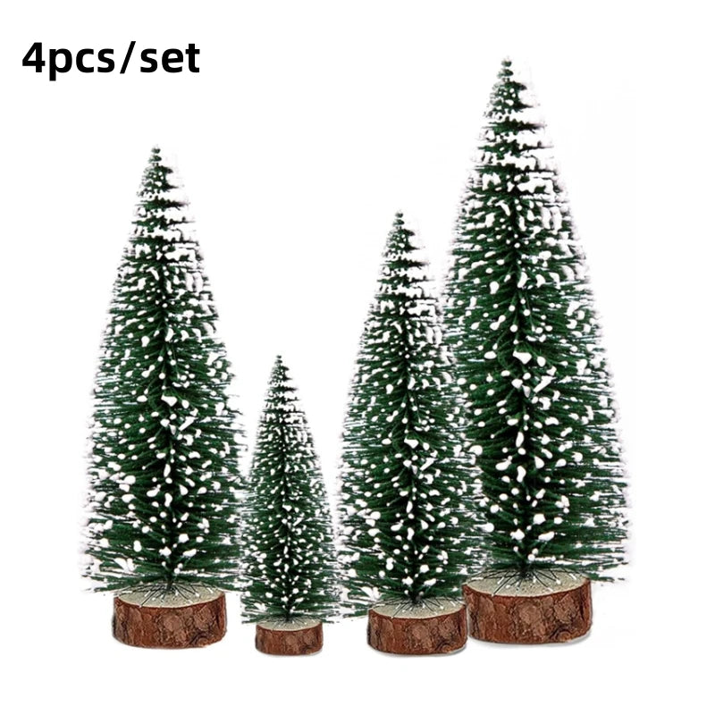 Artificial Mini Wooden Christmas Tree Landscape Tower Pine Small Sisal Christmas Tree Tabletop Ornament New Year Decoration