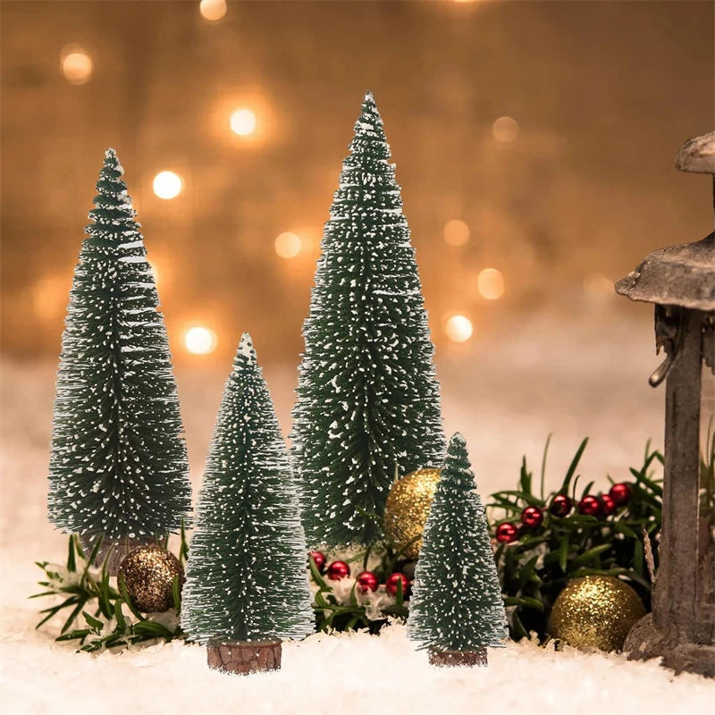 Artificial Mini Wooden Christmas Tree Landscape Tower Pine Small Sisal Christmas Tree Tabletop Ornament New Year Decoration