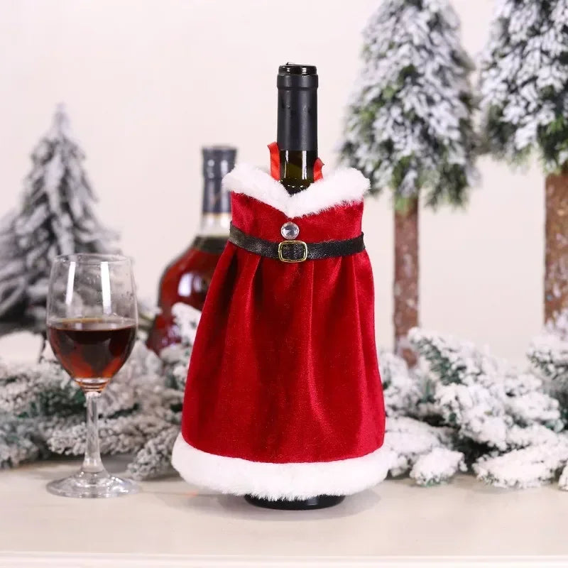 Creative Christmas Wine Bottle Cover Velvet Dress Clothes Set Wine Bottle Ornaments Bag Xmas Party Dinner Table Decoration Gifts