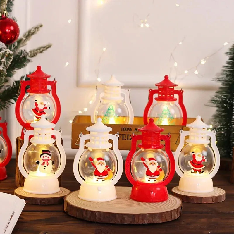 Christmas Small Oil Lamp Portable Santa Claus Snowman Lantern LED Night Light Hanging Ornaments Battery Operated New Year Gifts