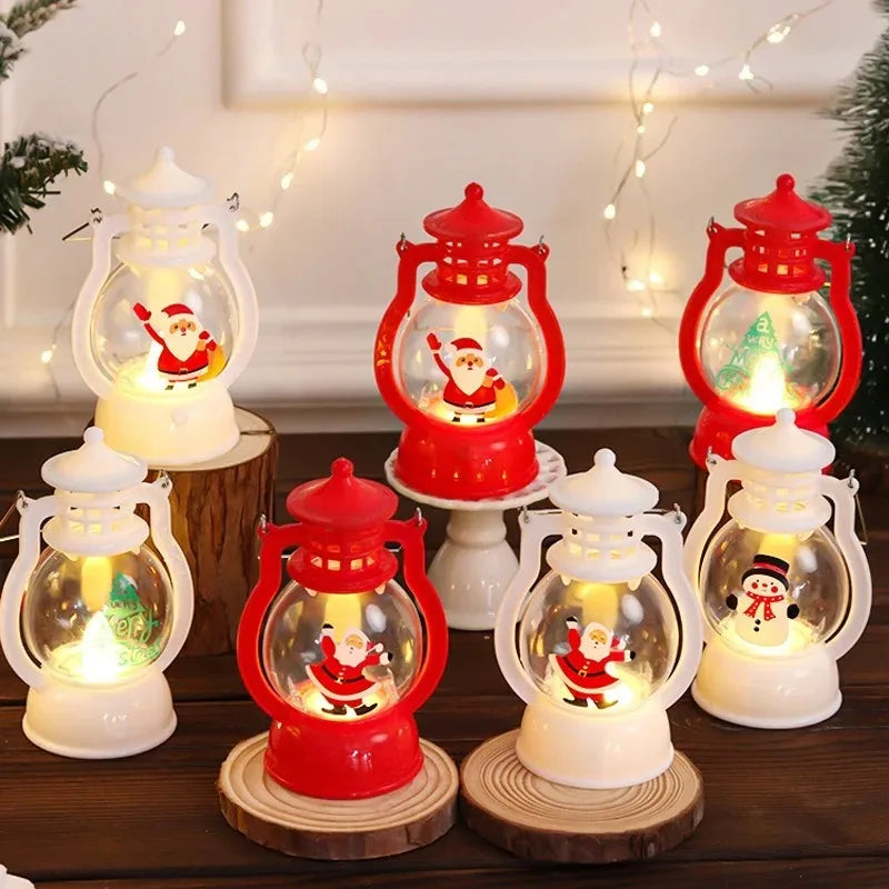 Christmas Small Oil Lamp Portable Santa Claus Snowman Lantern LED Night Light Hanging Ornaments Battery Operated New Year Gifts